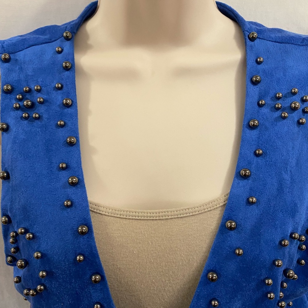 Vocal Stud Embellished Fringe Vest, feels like suede but washable, Royal Blue . - Picture 6 of 10
